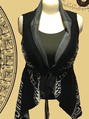 Oversized Open Front Tribal Print Pattern Waterfall Cardigan